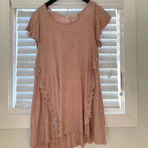 Blush pink short sleeve shirt with lace detail